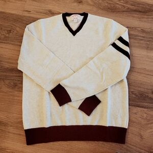 Brooks Brothers Cream and Brown V-Neck Sweater